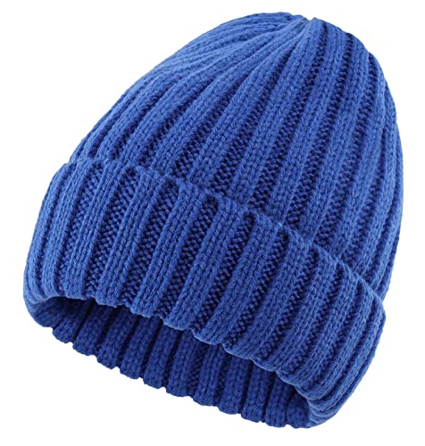 Connectyle Women's Rib Knit Cuffed Beanie Hat Stretch Acrylic Winter Hat Thick Warm Snow Ski Cap - color: Royal Blue