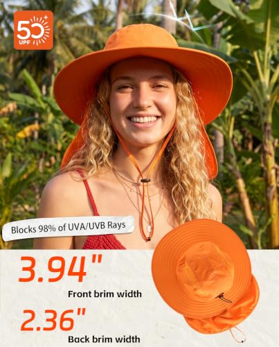 Home Prefer UPF 50+ Sun Hat with Neck Flap Wide Brim Fishing Hat for Men - color: Orange