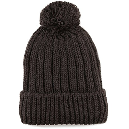Women and Men Beanie Daily Winter Oversized Thick Stretchy Knitted Pom Pom Beanie Fleece Lined Beanie Hat - color: 2. Straight Dark Brown