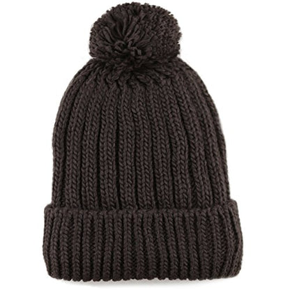 Women and Men Beanie Daily Winter Oversized Thick Stretchy Knitted Pom Pom Beanie Fleece Lined Beanie Hat - color: 2. Straight Dark Brown