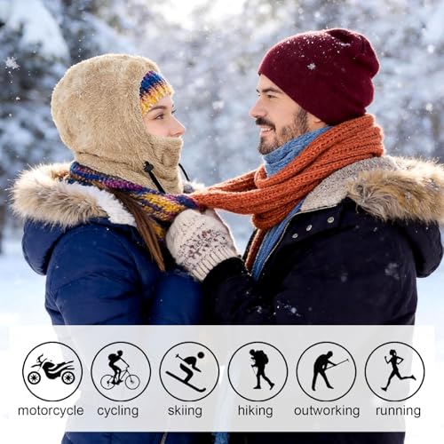 Ski Mask Balaclava Wind-Resistant Winter Face Mask for Women/Men Adjustable Warm Hood Cover Hat Cap Scarf - color: White