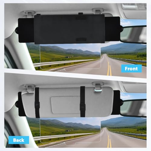Sun Visor Extender for Car, Adjustable Visor Extender Sun Blocker with PC Lens Side Sunshade Clip-on Design Universal Waterproof Durable Automotive Accessories Universal for Most Cars