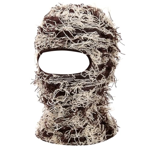 KORADI Women's Balaclava Mens Distressed Tassel Knit Hat Ski Full Face Masks Hats Winter Heart Embroidery Y2k Beanies - color: Coffee
