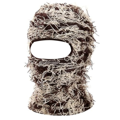 KORADI Women's Balaclava Mens Distressed Tassel Knit Hat Ski Full Face Masks Hats Winter Heart Embroidery Y2k Beanies - color: Coffee