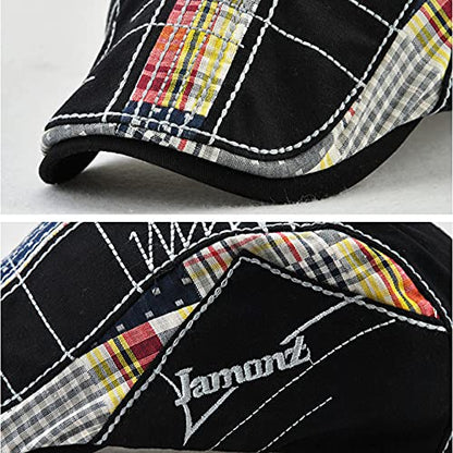 2 Pack Men's Plaid Cotton Flat Newsboy Ivy Cabbie Golf Gatsby Cap Hat - color: 649br