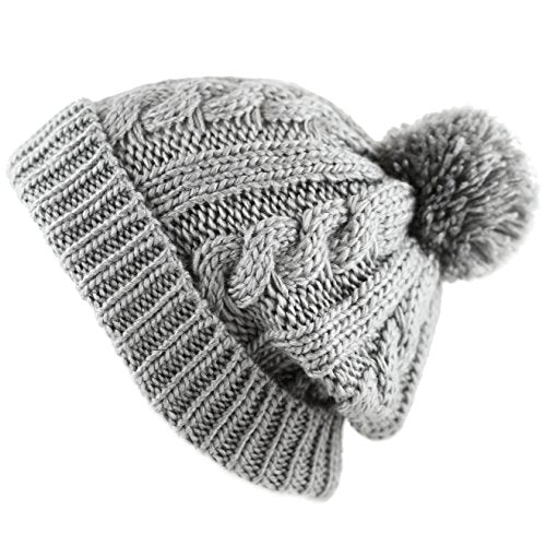 Women and Men Beanie Daily Winter Oversized Thick Stretchy Knitted Pom Pom Beanie Fleece Lined Beanie Hat - color: 1. Curly Grey