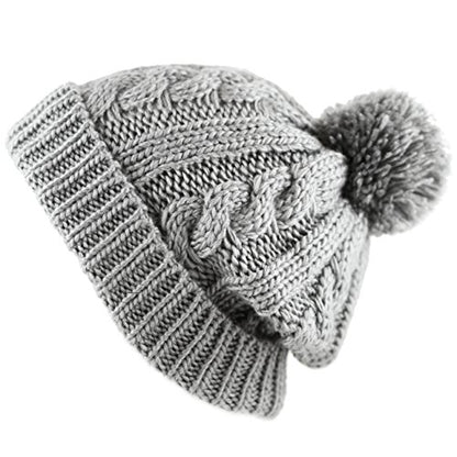 Women and Men Beanie Daily Winter Oversized Thick Stretchy Knitted Pom Pom Beanie Fleece Lined Beanie Hat - color: 1. Curly Grey