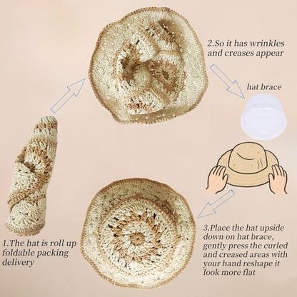 Floppy Big Beach Straw Hats for Women Foldable Summer Wide Brim Packable Sun Hat Womens Travel Straw Fedora Hat - color: Floral-2