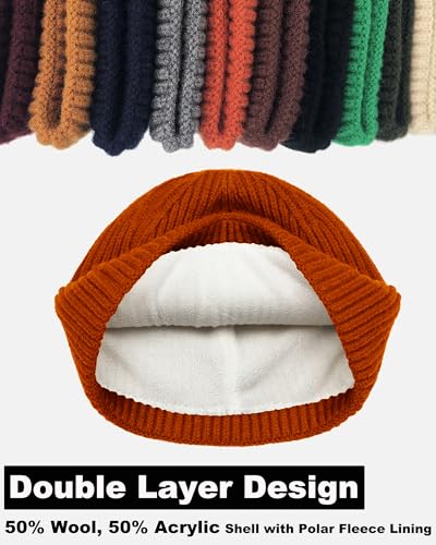 Short Fisherman Beanie for Men Women Wool Fleece Lined Winter Hat - color: 1pcs-orange