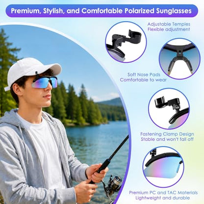 DEECOZY Outdoor Polarized Sunglasses, Fishing Cycling Traveling Flip Cover UV Protection Sunglasses That Can Clip on the Cap - color: Black+blue