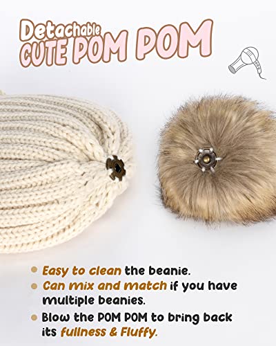 FURTALK Toddler Beanie Satin Lined Baby Boys Girls Winter Hats Pom Pom Beanies for Kids - color: Beige, size: 2-8 Years