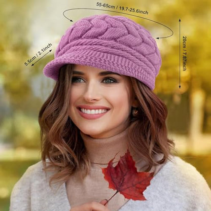 Loritta Womens Winter Beanie Hats, Thick Warm Beanie with Visor Brim - color: Purple