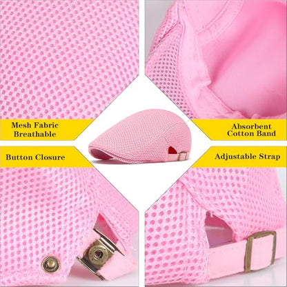 meioro Mens Breathable Mesh Summer Hat Adjustable Flat Cap Newsboy Beret Ivy Cap Irish Cabbie Fishing Hats - color: Pink