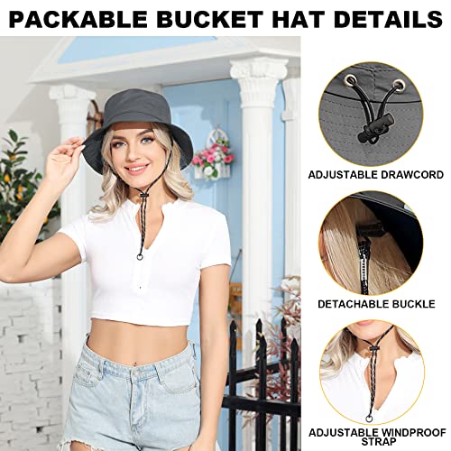 Packable Bucket Hat for Women Waterproof UV Protection Sun Hat - color: Deep Grey