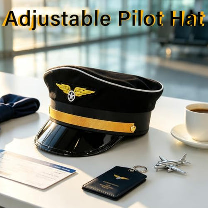 Adjustable Pilot Hat,Black Pilot Costume Accessories for Adults,1 Pack
