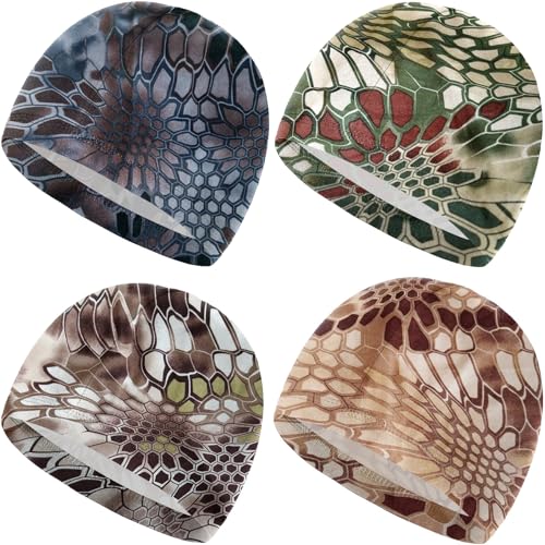 4 Pieces Skull Caps Running Cycling Beanie Hats Breathable Helmet Liner Sleep Hats for Men Women - color: N Navy Boa+brown Boa+green Boa+khaki Boa