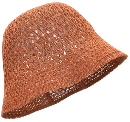 Women's Beach Bucket Hat Fisherman Cap Hollow Mesh Lightweight Breathable Sun Hat for Summer - color: Hollow Brown