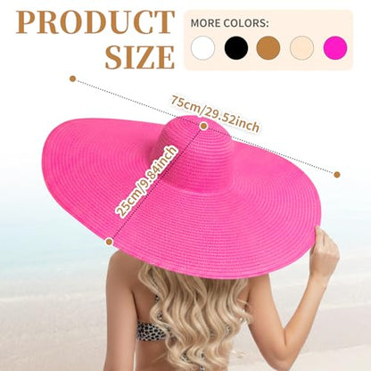 Barelove Sun Straw Hat Wide Brim Shape Hat with UPF 80+, Packable Foldable Floppy Summer Beach Hat for Women Men - color: Rose