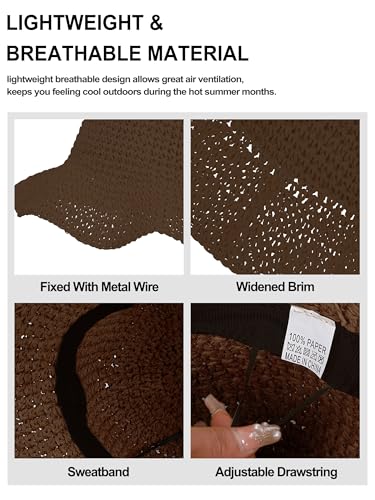 sy soul young Women's Straw Sunhat Wide Brim Hand Woven Beach Bucket Hat - color: Coffee