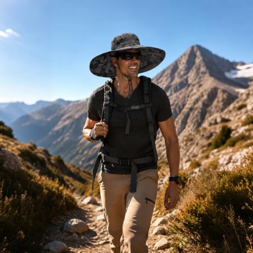 HUAMULAN Men Wide Brim Sun Hat Summer Outdoor Women Bucket Fishing Hats - color: A7ywmh3-micaishenhui