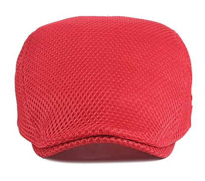 DIYDECAL Mens Breathable Mesh Summer Hat Adjustable Newsboy Beret Ivy Cap Cabbie Flat Cap - color: Red