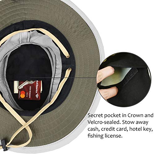 Solaris Mens Sun Hat Neck Flap 2 in 1 Foldable Waterproof UPF 50+ Baseball Cap Fishing Hiking Outdoor - color: Gray