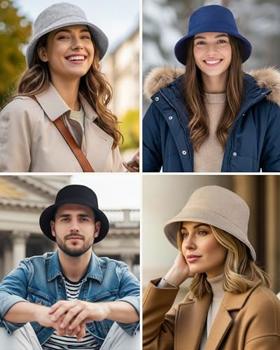 GADIEMKENSD Winter Bucket Hat - Premium Wool, Packable, Plain Colors, Unisex Warm Hat - color: Light Gray 2.0, size: Medium
