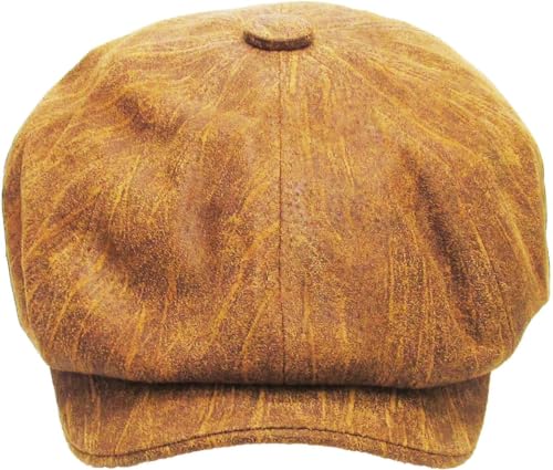 KBETHOS Leather Ascot Made in USA Ivy Collection Classic Newsboy Caps - color: (B) Leather - Light Brown, size: Small-Medium