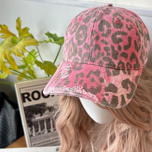 Baseball Hats for Women Men Adjustable Leopard Print Dad Trucker Hat Cotton Sun Protection Caps Sports Golf Medium - color: Pink-scratch Brim