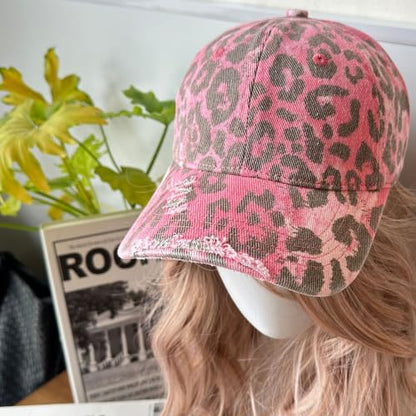 Baseball Hats for Women Men Adjustable Leopard Print Dad Trucker Hat Cotton Sun Protection Caps Sports Golf Medium - color: Pink-scratch Brim