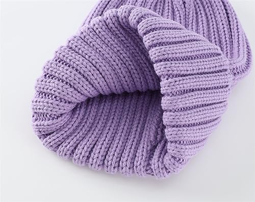 Connectyle Women's Rib Knit Cuffed Beanie Hat Stretch Acrylic Winter Hat Thick Warm Snow Ski Cap - color: Light Purple