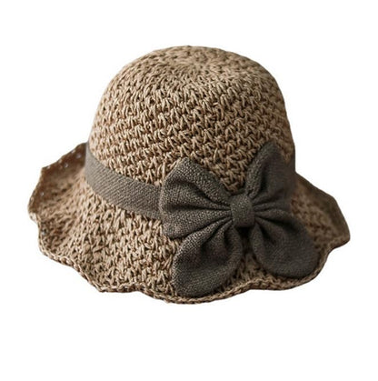 Women Wide Brim Floppy Straw Hats Beach Sun Hat Summer Cap with Bowknot UV Hat Sunhats Cloche Hat Strap Adjustable - color: Khaki