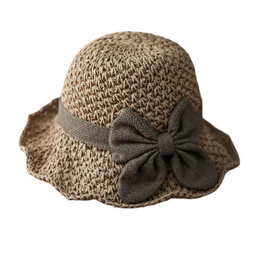 Women Wide Brim Floppy Straw Hats Beach Sun Hat Summer Cap with Bowknot UV Hat Sunhats Cloche Hat Strap Adjustable - color: Khaki