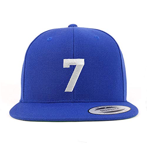 Trendy Apparel Shop Number 7 White Thread Embroidered Flat Bill Snapback Baseball Cap - color: Royal