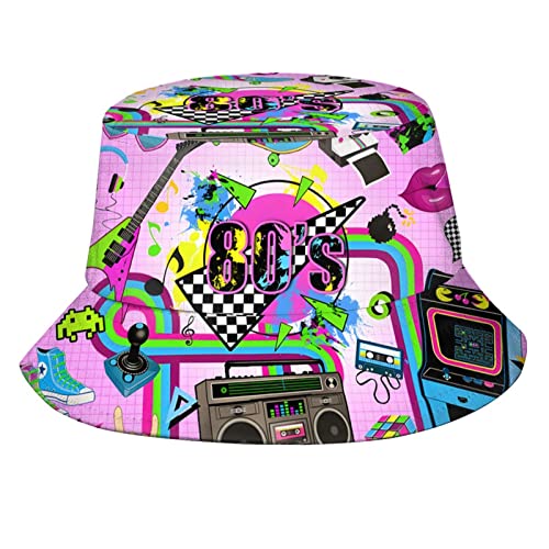 Funny Retro 80s 90's Style Design Summer Unisex Reversible Print Bucket Hat - color: 80s_ 90s 13