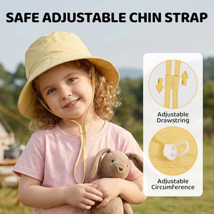 Toddler Bucket Hats UPF 50+ Baby Sun Hat Adjustable Kids Sun Protection Summer Hat Wide Brim Beach Hat for Boys Girls 0-6Y - color: Yellow, size: 0-6 Months