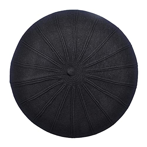 ZLYC Women French Beret Hat Reversible Solid Color Knit Warm Artist Cap - color: Black