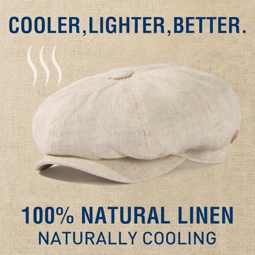 Oversized XL XXL Natural Linen Flat Cap Lightweight 8 Panel Summer Cooling Eco-Friendly Newsboy Hat Golf Outdoor - color: Beige, size: Large-X-Large