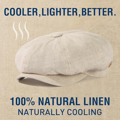 Oversized XL XXL Natural Linen Flat Cap Lightweight 8 Panel Summer Cooling Eco-Friendly Newsboy Hat Golf Outdoor - color: Beige, size: Medium-Large