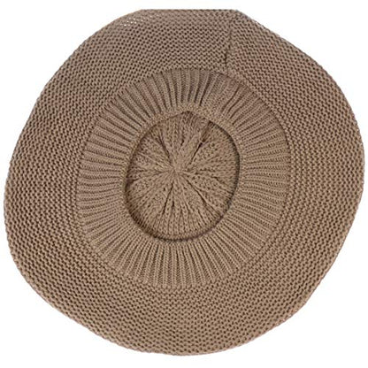 BYOS Chic French Style Lightweight Soft Slouchy Knit Beret Beanie Hat in Solid - color: Dk.beige