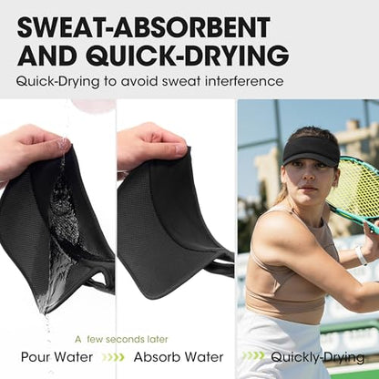 Sweat-Wicking Sports Sun Visor Women Men Adjustable for Tennis Golf Running - color: Black