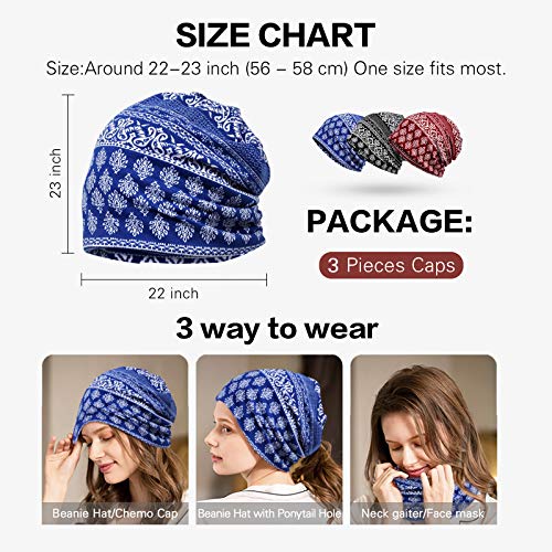 Ababalaya Womens Cotton Summer Beanie Chemo Headwear Sleep Cap - color: C-1382pack