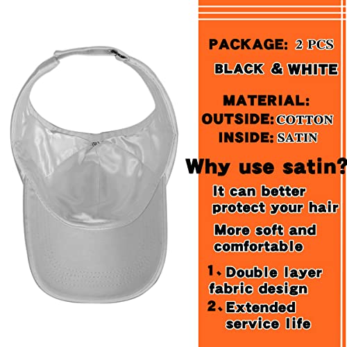 2 Pack Backless Cap for Women Natural Curly Hair Hat Baseball Cap Afro Puff Ponytail Hat - color: Black+white