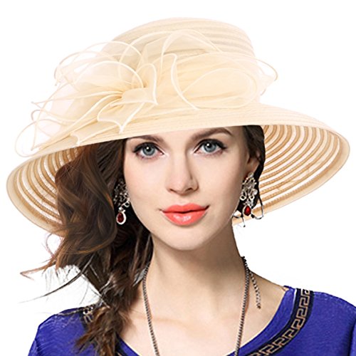 Kentucky Church Derby Dress Cloche Hat Sweet Cute Floral Bucket Hats - color: Leaf-apricot
