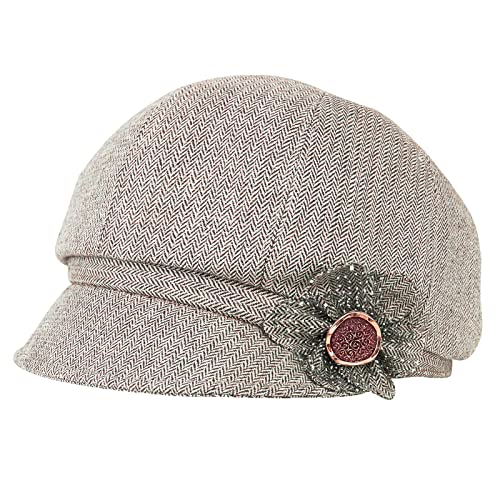 Women Retro Classic Visor Newsboy Cabbie Cap Beret Hats with Flower Buckle for Woman Ladies - color: 1camel