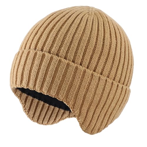 Home Prefer Baby Winter Hats for Boys Girls Kids Toddler Beanie with Earflaps Fleece Lined Knitted Beanie for Cold Weather - color: Khaki, size: 3-7 Years