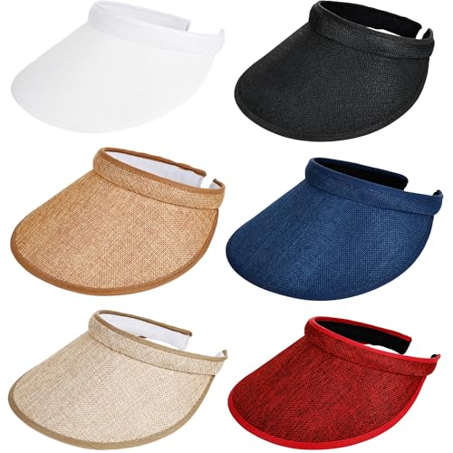 6 Pack Adult Sun Visor Hats Wide Brim Sun Visors UV Protection Summer Beach Visor for Women Girls Outdoor Running - color: Color Set 1