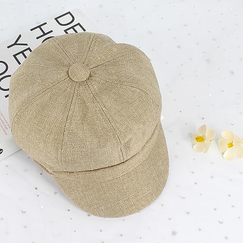 Women Cotton Blend Newsboy Cap Cabbie Paperboy Painter Visor Hat - color: Khaki B