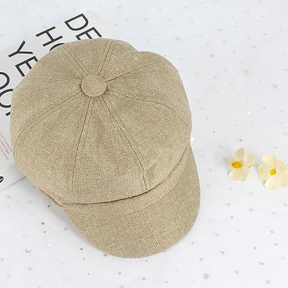 Women Cotton Blend Newsboy Cap Cabbie Paperboy Painter Visor Hat - color: Khaki B