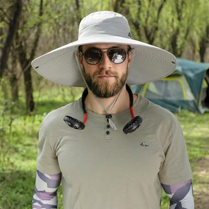 Wide Brim Sun Hat for Men Women UV Protection Bucket Fishing Hats - color: Light Gray